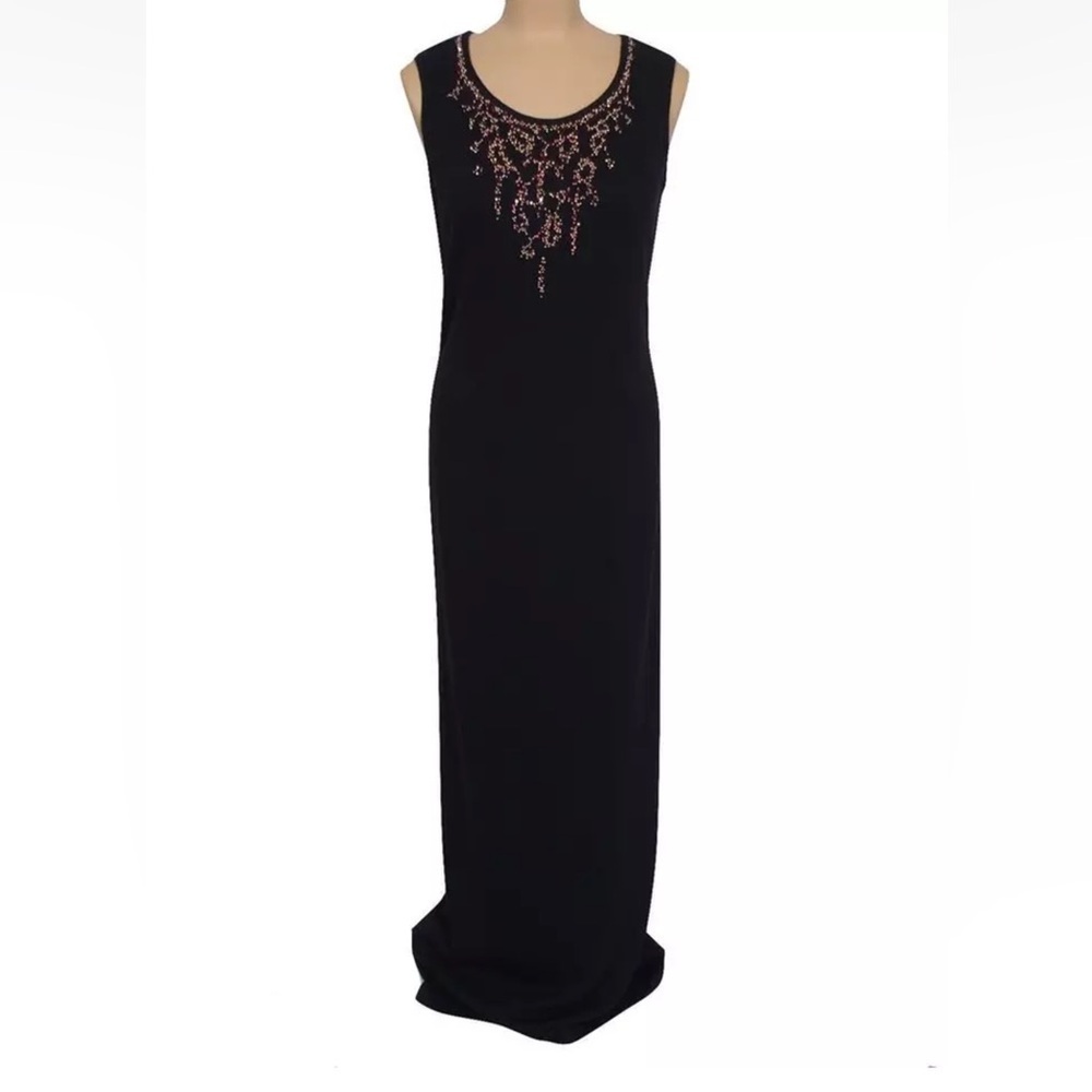 $1830 NWT St. John 10 Evening Black Santana Knit Gown Dress Sequined Sleeveless